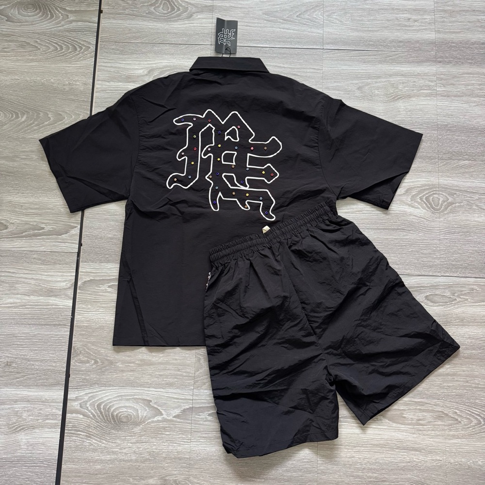 Mixed Emotion Rhinestone Shirt & Shorts Set Black Size L Nylon New - Picture 5 of 5